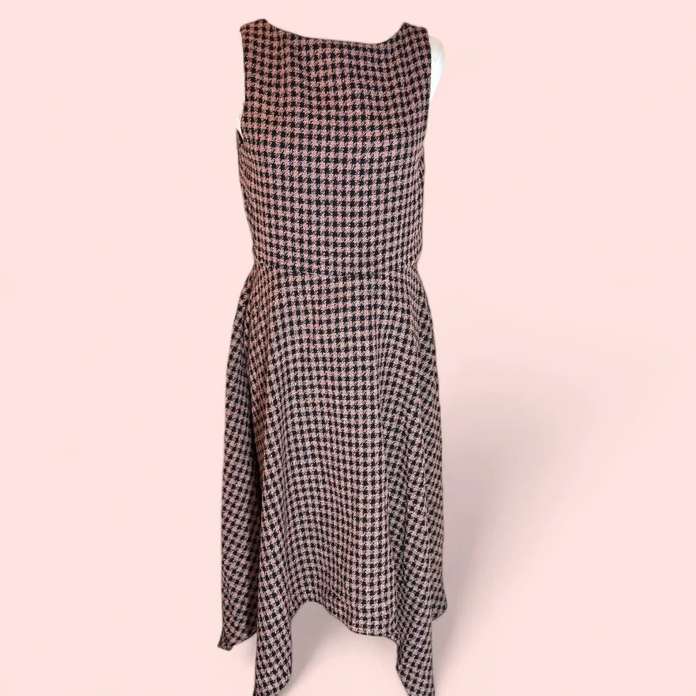 Eva Franco Anthrologie SZ 10NWOT Houndstooth pink black fit and flare midi dress